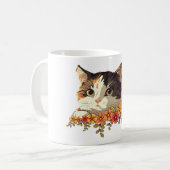 かわいい三毛猫の花越しアート コーヒーマグカップ (正面左)