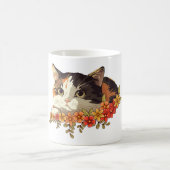 かわいい三毛猫の花越しアート コーヒーマグカップ (中央)