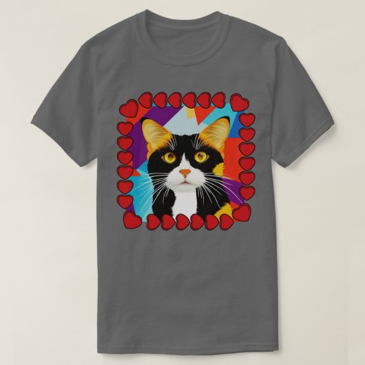 かわいい三毛猫アートとハート枠 Tシャツ (デザイン正面)