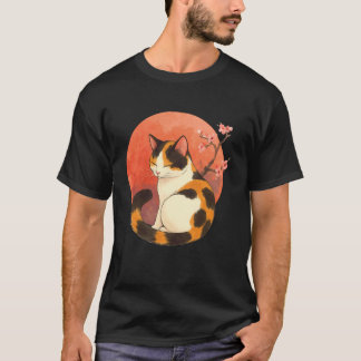 かわいい三毛猫アート桜の木日本風A Tシャツ