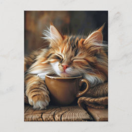 かわいい三毛猫キャットコーヒーモーニング ポストカード