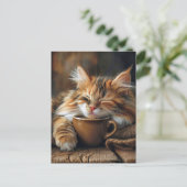 かわいい三毛猫キャットコーヒーモーニング ポストカード (スタンド正面)