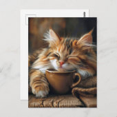 かわいい三毛猫キャットコーヒーモーニング ポストカード (正面/裏面)