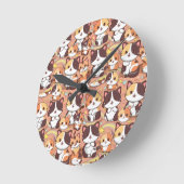 かわいい三毛猫シームレスパターンクロックデザイン ラウンド壁時計 (傾斜)