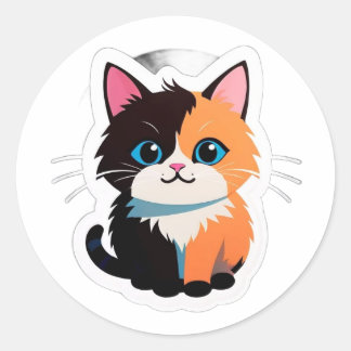 かわいい三毛猫ステッカー – 愛らしい二色の子猫 ラウンドシール