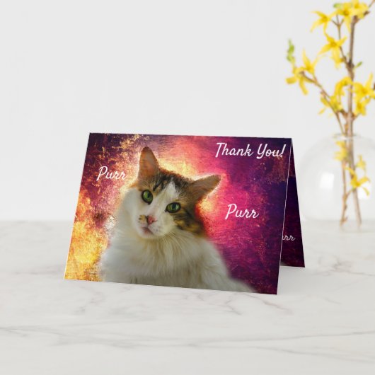 かわいい三毛猫 カード (黄色い花)