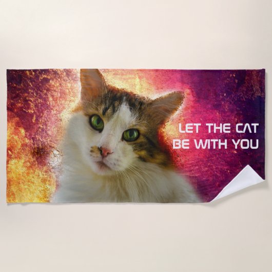 かわいい三毛猫 ビーチタオル (正面)