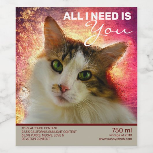 かわいい三毛猫 ワインラベル (シングルラベル)