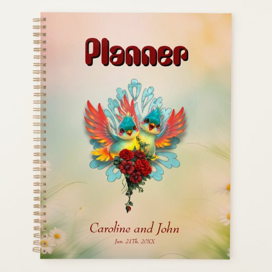 かわいい上機嫌の鳥たち。 プランナー手帳 (正面)