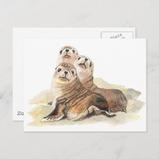 かわいい不思議なシール、水彩動物 ポストカード (正面/裏面)