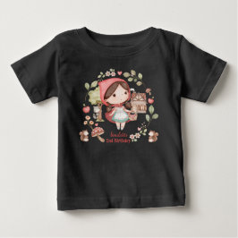 かわいい不思議なリトルレッドライディングフードの誕生日 ベビーTシャツ