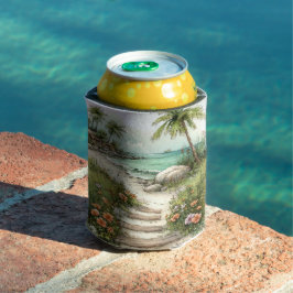 かわいい不思議な夏のビーチの風景 缶クーラー