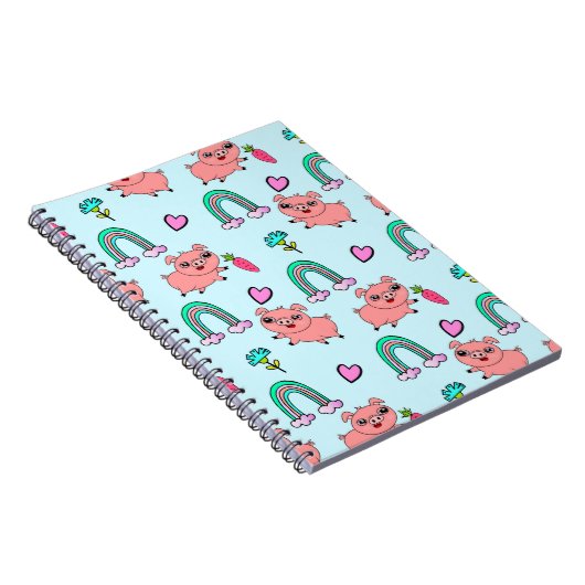 かわいい不思議な豚と虹のパターン ノートブック (右側)
