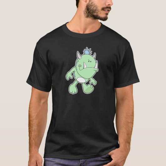 かわいい不機嫌な緑の牙のモンスター Tシャツ (正面)