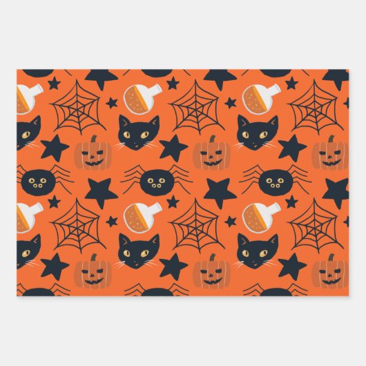 かわいい不気味おもしろいハロウィン子供へ模様 ラッピングペーパーシート (正面2)