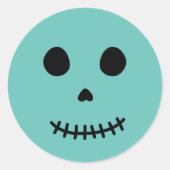 かわいい不気味かわいいティール(緑がかった色)ハロウィーンスカル ラウンドシール (正面)