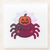 かわいい不気味かわいいハロウィンスパイダー ガラスコースター (正面)