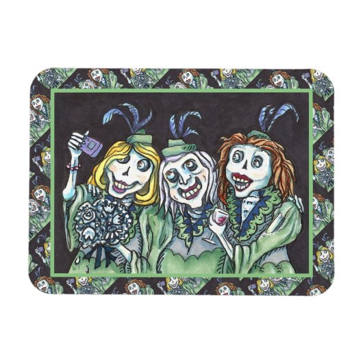 かわいい不気味なゾンビの花嫁達がセルフィー撮影中 マグネット (横)