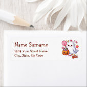 かわいい不気味なハロウィンのおばけ、かぼちゃとお菓子 ラベル (インサイチュ)