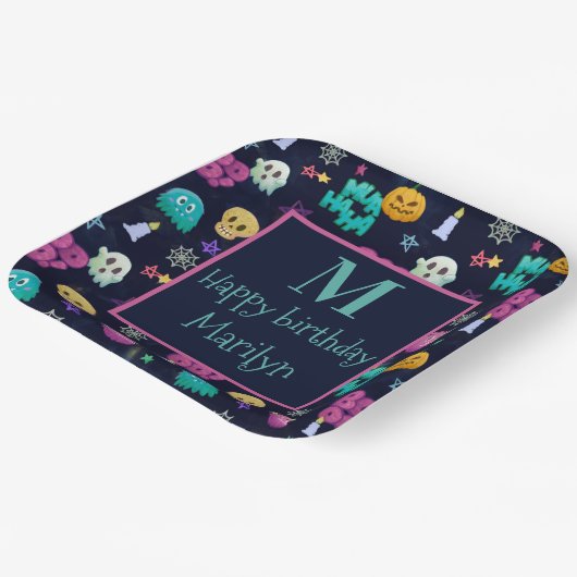 かわいい不気味なハロウィーン誕生日 ペーパープレート (傾斜あり)