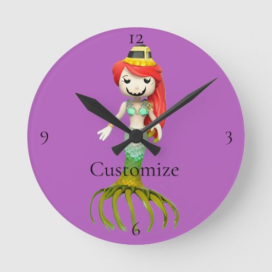 かわいい不気味な人魚の魔女サンダー_コーブ ラウンド壁時計 (正面)