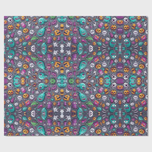 かわいい不気味な小さなモンスターのハロウィーン ラッピングペーパー (フラット)