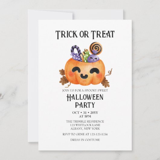 かわいい不気味トリックまたはトリートコスチュームハローウィンパーティ 招待状 (正面)