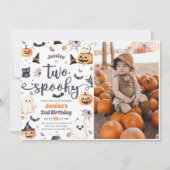 かわいい不気味ハロウィン幽霊2ndバースデーフォト 招待状 (正面)