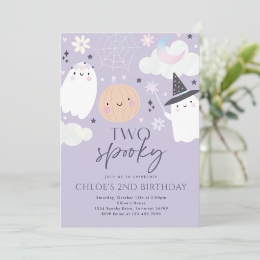かわいい不気味ハロウィン幽霊2nd誕生日パーティー 招待状 (スタンド正面)