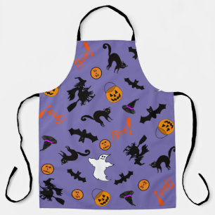 かわいい不気味ハロウィーンアイコンパープルエプロン エプロン