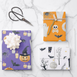 かわいい不気味ハロウィーン幽霊たちカボチャこうもりムーン ラッピングペーパーシート