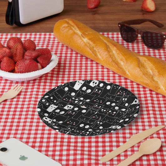 かわいい不気味ハロウィーン白黒アニメ動物 ペーパープレート (ピクニック)