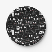 かわいい不気味ハロウィーン白黒アニメ動物 ペーパープレート (正面)