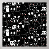 かわいい不気味ハロウィーン白黒アニメ動物 ポスター (正面)