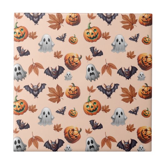 かわいい不気味ハロウィーン秋 タイル (正面)