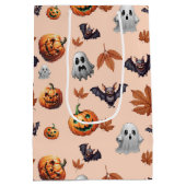 かわいい不気味ハロウィーン秋 ミディアムペーパーバッグ (裏面)