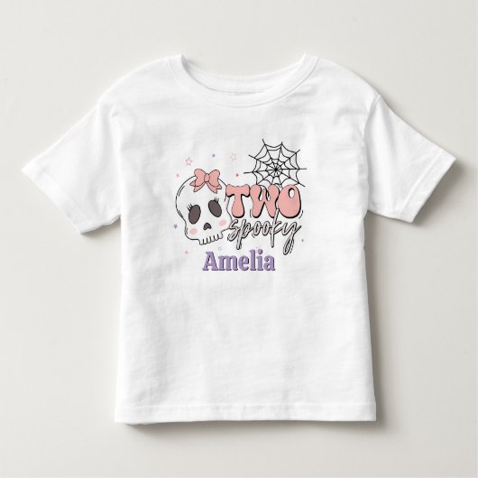 かわいい不気味ピンクのハロウィーンの名前誕生日 トドラーTシャツ (正面)