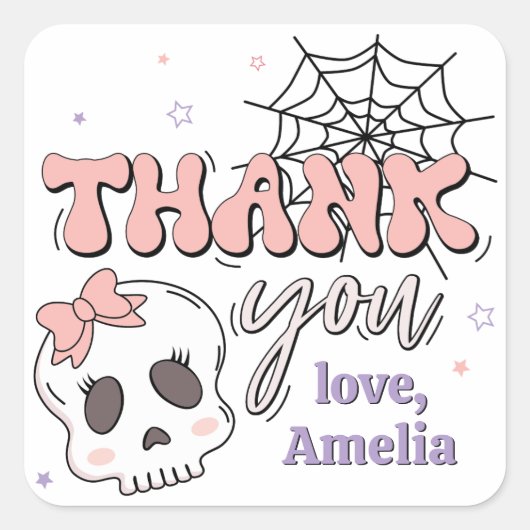 かわいい不気味ピンクのハロウィーン誕生日ありがとう スクエアシール (正面)