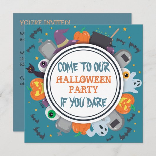 かわいい不気味フレームハローウィンパーティ 招待状 (正面/裏面)