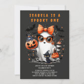 かわいい不気味ワン幽霊ハロウィーン1回目の誕生日パーティー 招待状 (正面)