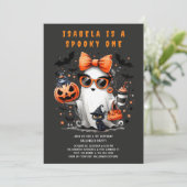 かわいい不気味ワン幽霊ハロウィーン1回目の誕生日パーティー 招待状 (スタンド正面)