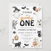 かわいい不気味ワン幽霊ハロウィーン1回目の誕生日 招待状 (正面)