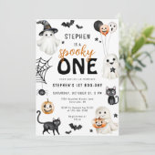 かわいい不気味ワン幽霊ハロウィーン1回目の誕生日 招待状 (スタンド正面)