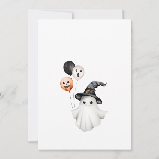 かわいい不気味ワン幽霊ハロウィーン1回目の誕生日 招待状 (裏面)
