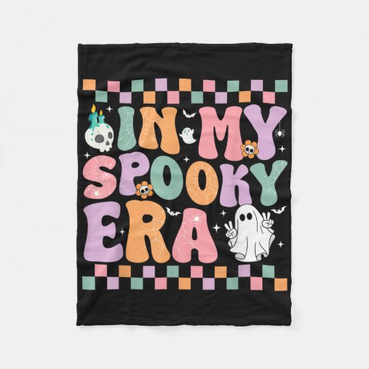 かわいい不気味幽霊ハロウィーンの衣装の女の子 フリースブランケット (正面)