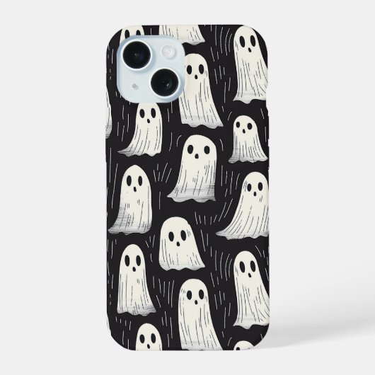 かわいい不気味幽霊ハロウィーンパターン iPhone 15ケース (裏面)