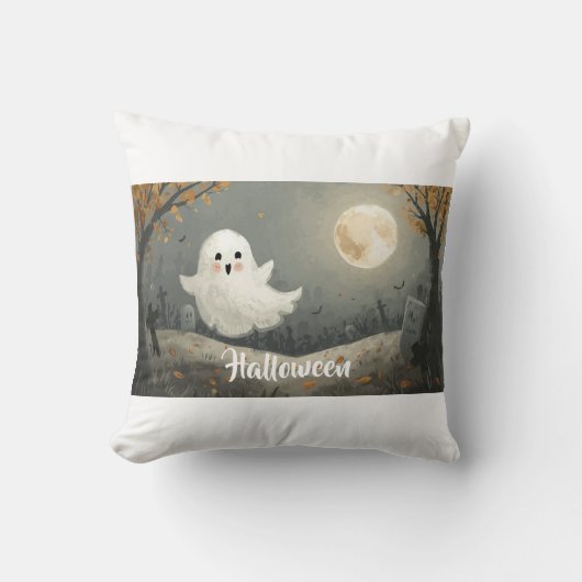 「かわいい不気味幽霊ハロウィーン装飾用クッション」 クッション (正面)