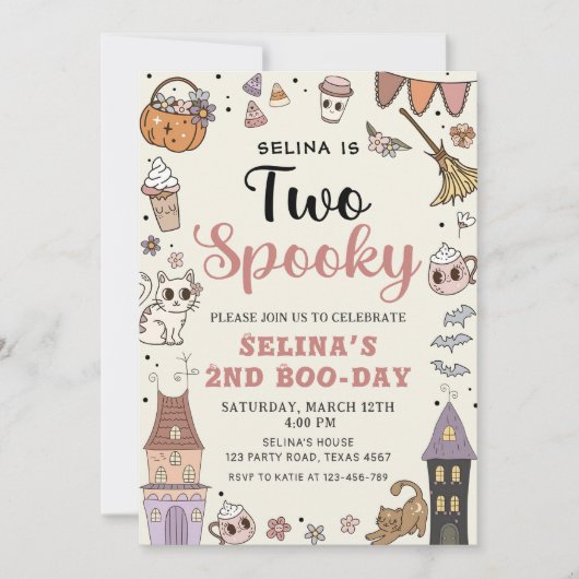 かわいい不気味幽霊ハロウィーン2回目の誕生日 招待状 (正面)
