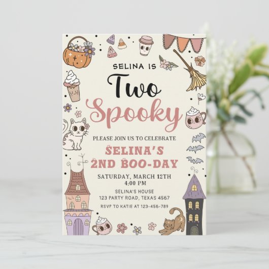かわいい不気味幽霊ハロウィーン2回目の誕生日 招待状 (スタンド正面)