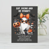 かわいい不気味幽霊ハローウィンパーティ招待状 招待状 (スタンド正面)